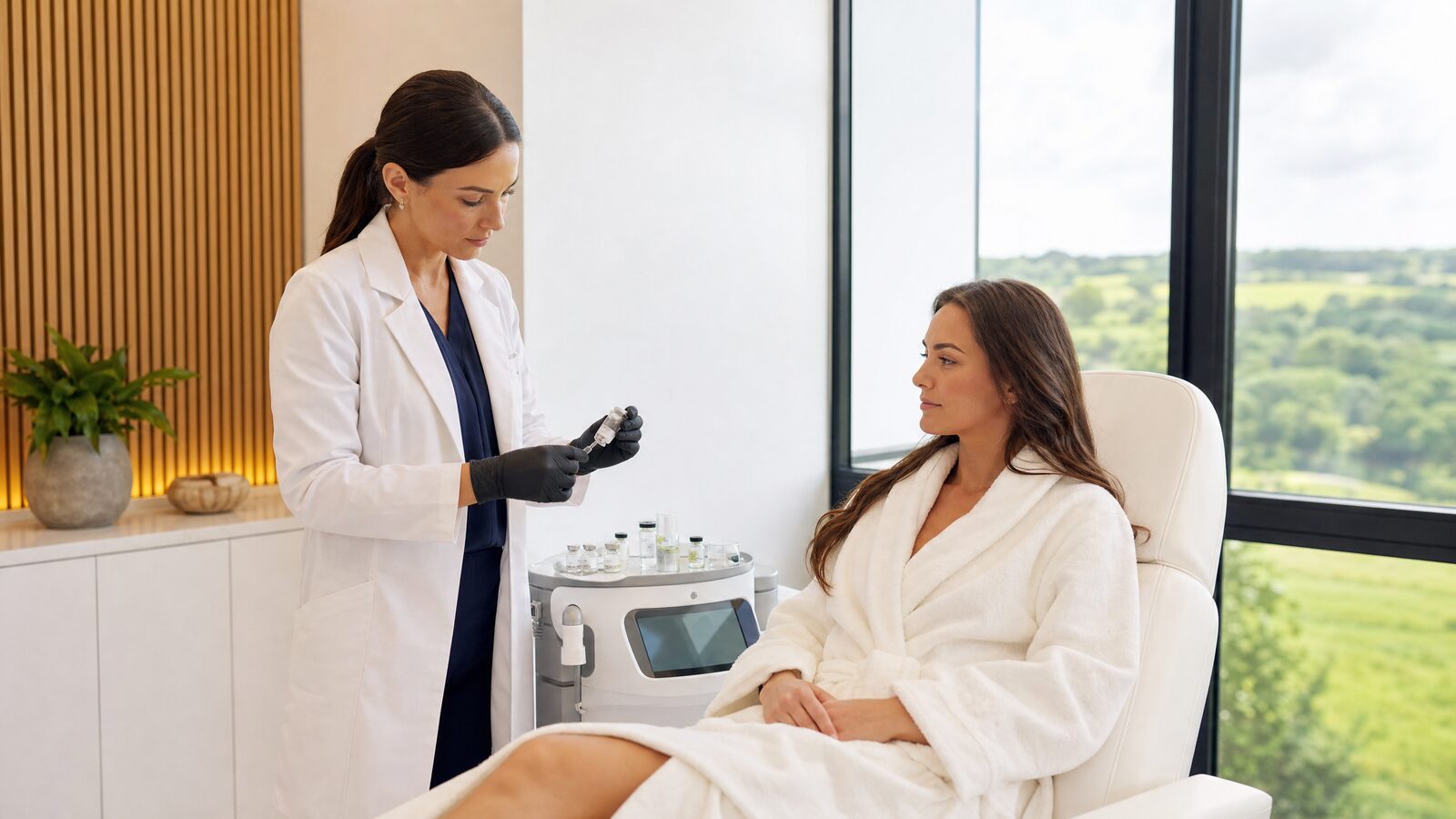 A healthcare professional preparing exosome therapy treatment in a modern Irish wellness clinic