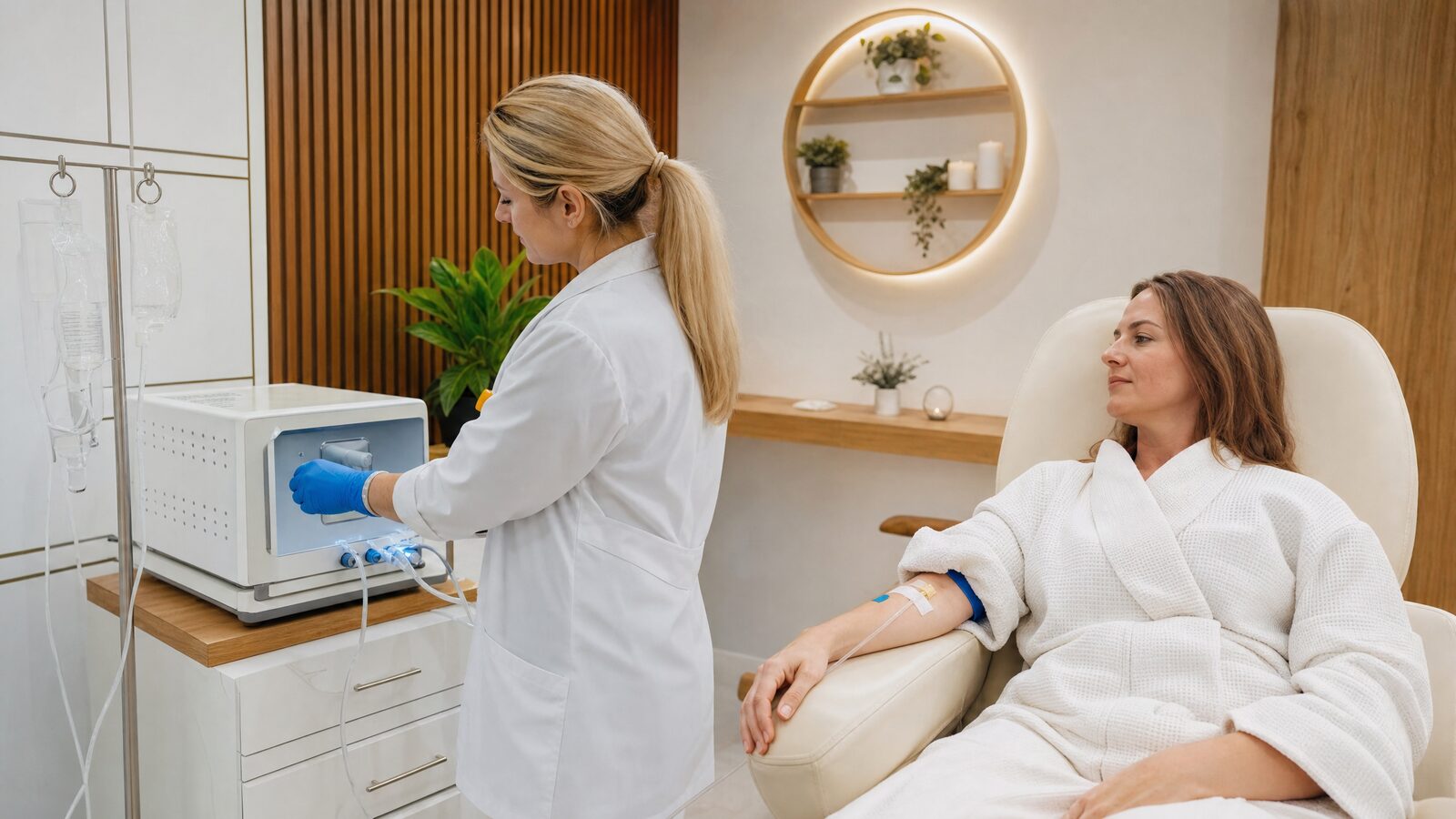 A healthcare professional administering ozone therapy in a modern Irish clinic