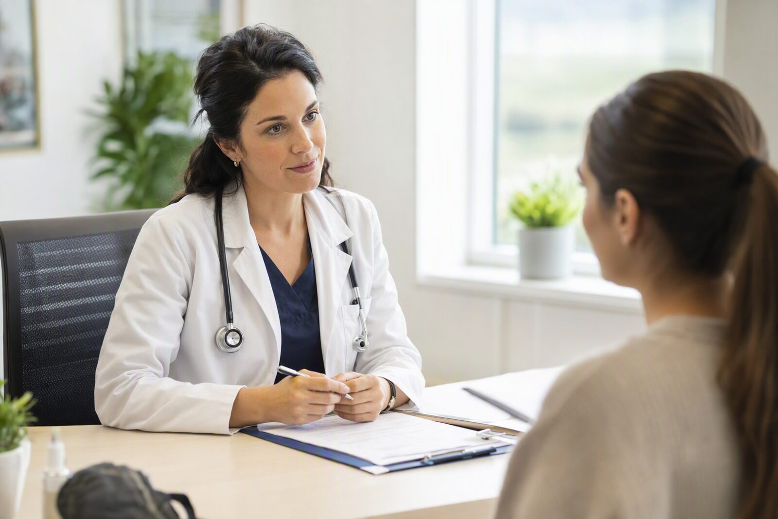 A doctor discussing immune health with a patient in a bright modern Irish medical clinic